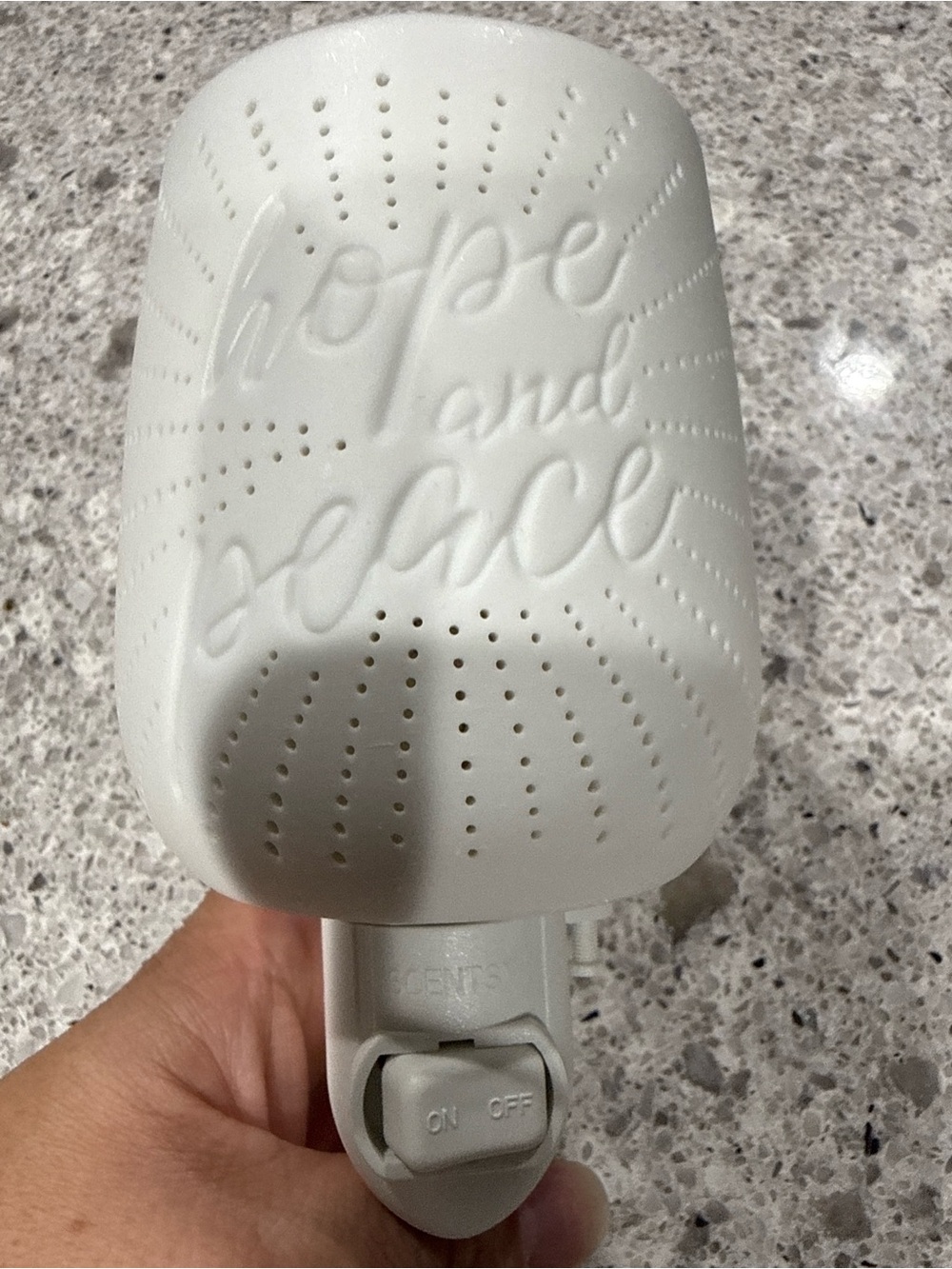 Sc White Ceramic Plug-In Fragrance Warmer with 'Hope and Peace' Embossed Design